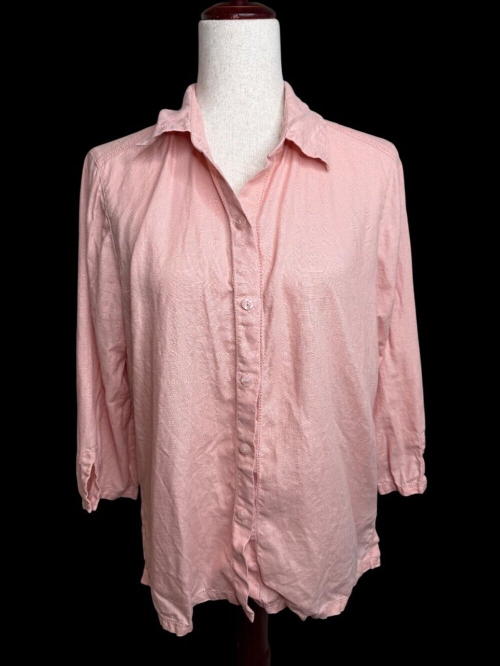 Liz Claiborne Pink ALl Linen Button-Up Shirt 3/4 Sleeves Womens Med Minimalist